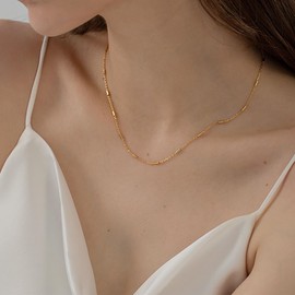 Xduargs Boho Tube Bar Cable Chain Necklace Choker Vintage Cable Link Chain Choker Necklace Vintage Tube Bar Necklace Chain Minimalist Dainty Necklace Jewelry for Women(Gold)
