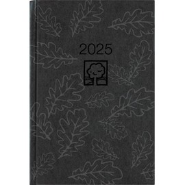 Zettler - Weekly Book 2025 Anthracite, 14.6 x 21 cm, Pocket Calendar with 128 Pages in Cardboard Cover, Day and Week Counting, Moon Phases, Bookmark Ribbon and International Calendar