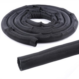 SUNNAREPOON Split Braided Cable Wire Sleeving Mesh Woven Loom for Automotive Wires/Audio Video Cable/Multi-Cable Strings Organized Protection Cover (Black, 1/4''(5mm) - 8feet)