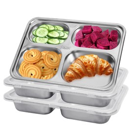 Fly2Top 3 Pack Stainless Steel Bento Box: Reusable Snack Containers with Lids 5 Compartments for Home Travel