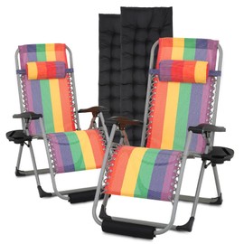 Athena Collection Zero Gravity Outdoor Lounge Chair Set of 2 with Removable Cushion, 29" Width Reclining Pool Lounge Lawn Chairs Recliner, Outdoor Chaise for Beach Patio Backyard Outside, Rainbow
