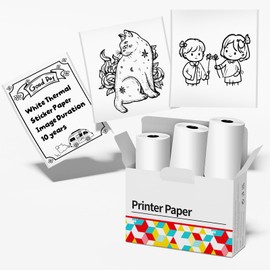 Phomemo White Self-Adhesive Thermal Paper, Glossy Sticker Paper Label for Phomemo M02/M02 Pro/M02S/P2S/M03/M04S Mini Sticker Printer, 50mm x 3.5m, Diameter 28mm, 3-Rolls, Image Time 10 Years
