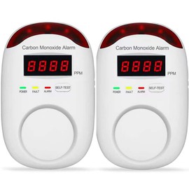 Plug-in Type Carbon Monoxide Alarm, CO Detector Monitor with LED Digital Display and Voice Alert for Home/Kitchen/Bedroom - 2 Pack