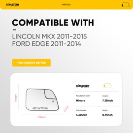 Passenger Side Mirror Compatible with Lincoln MKX 2011 2012 2013 2014 2015, Ford Edge 2011-2014 - Right Side Mirrors replacement Glass with Backing Plate, Power Heated