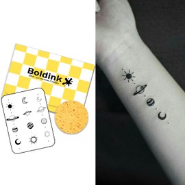 Boldink Temporary Tattoos, semi permanent tattoos, 15-day long lasting tattoo sticker, waterproof and anti-reflective, unique design（Sun, Moon and Planet）