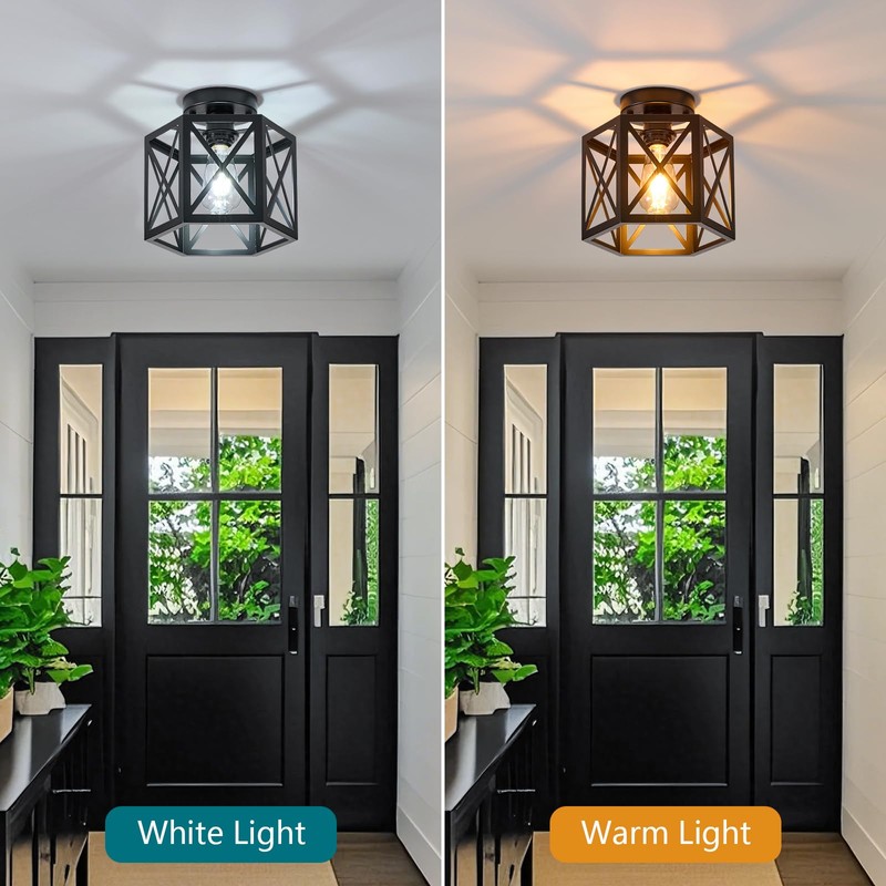 XSDeTu 2 Pack Farmhouse Semi Flush Mount Ceiling Light, Industrial