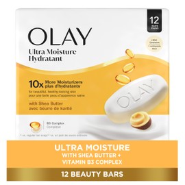 Olay Beauty Bar, Ultra Moisture,10x More Moisturizers, Nourishing Conditioners, Smooth & Gentle on Skin, Vitamin B3 Complex, For All Skin Types, Shea Butter Scent, 3.17 oz, (Pack of 12)