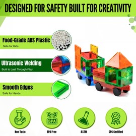 Little Vo Magnetic Tiles Set 180 PCS with 2 Cars Bases, STEM Educational Magnet Toys for Kids Ages 3-12, Magnetics for Kids & Preschool, Creative Magnetic Building Toys for Boys & Girls