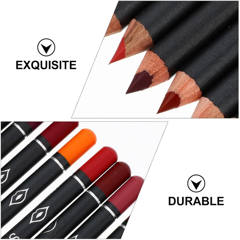 12 Piezas Lápiz Delineador de Labios Mate Negro de Madera