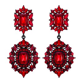 Flyonce Women's Crystal Wedding Art Deco Vintage Style Gatsby Chandelier Dangle Earrings Red