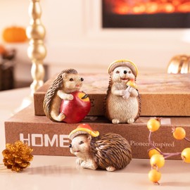 Valery Madelyn Hedgehogs Fall Decorations for Home, 3 Pcs Christmas Decor for Table Indoor Outdoor, Resin Thanksgiving Decorations Garden Pumpkins Figurines for Autumn Harvest Porch Tiered Tray