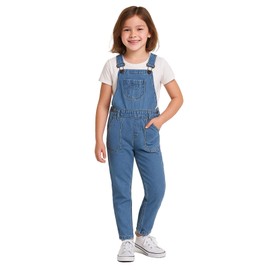 A2Z 4 Kids Girls Denim Dungaree Ripped Jeans Full Length - Dungaree D83 Light Blue 7-8