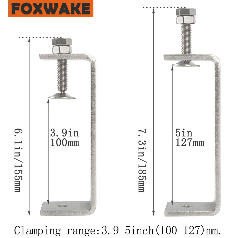 Stainless Steel C Clamps Small 5 Inch for Mounting, Heavy