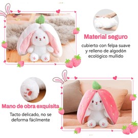 Conejito de Peluche, Conejito de Peluche de Fresa y Zanahoria, simpático Conejito de Peluche Reversible con Cremallera, Adorable Regalo para niños (Fresas de 7 Pulgadas)