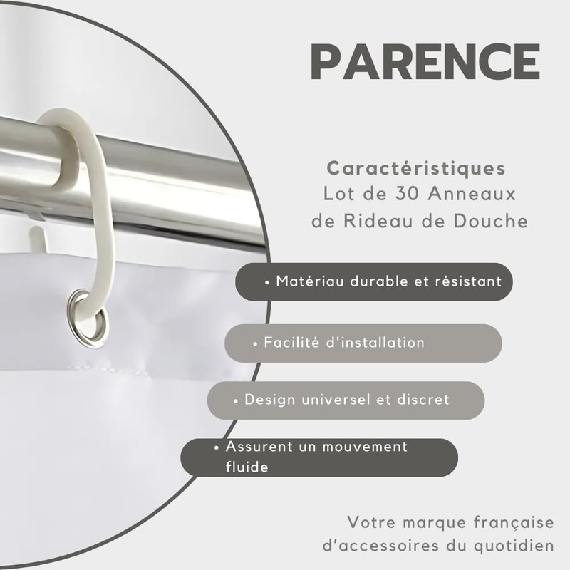 PARENCE. 30 anelli di plastica per tende doccia – bianchi