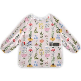 Wildflowers Kids Art Smock Waterproof Artist Painting Aprons Long Sleeve with Pockets for Girls Boys Cooking Baking
