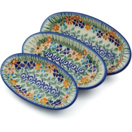 Polish Pottery Condiment set of 3 nesting dishes: 7¼-inch, 6½-inch, 5¾-inch (Blissful Daisy Theme) + Certificate of Authenticity