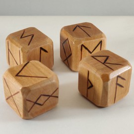 Wooden Runes Dice Set Cherry with Carved Elder Furthark Alphabet Viking Runes for Divination and Healing (Cherry)