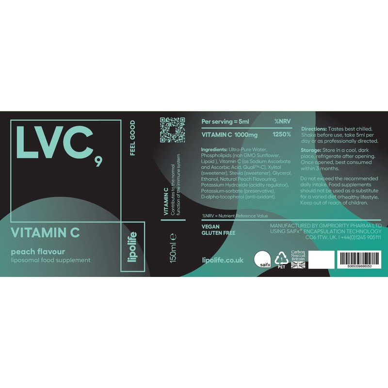 LVC9 Liposomal Vitamin C 1000mg | lipolife LVC9 X 2-150ml
