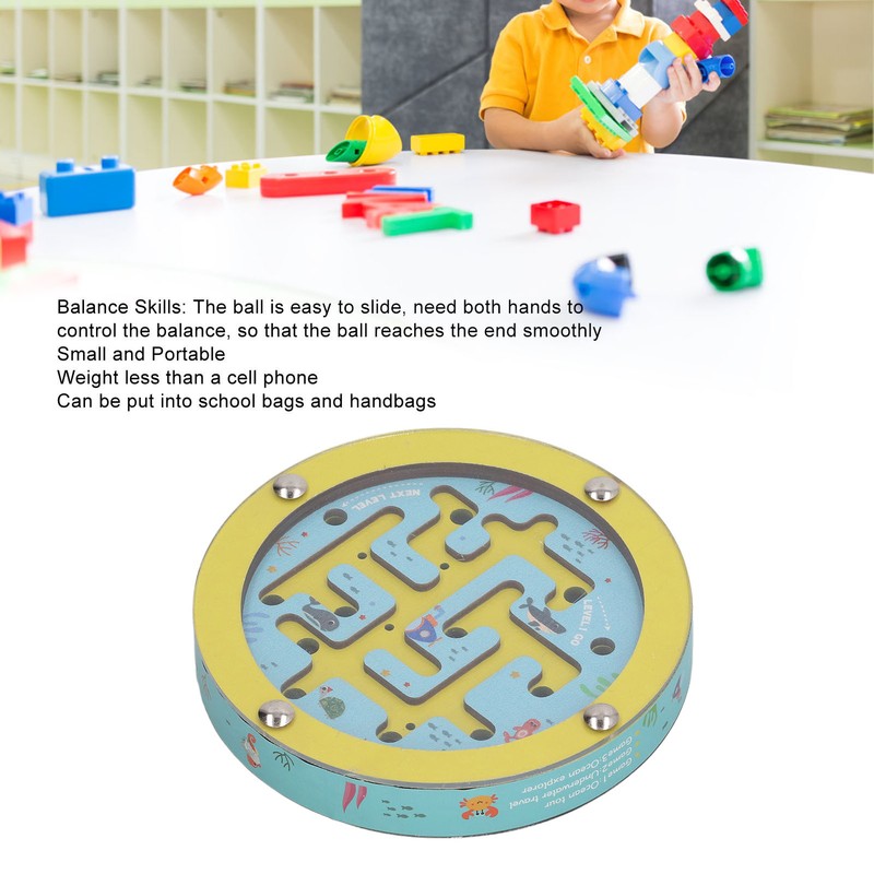 Balance Maze Game Double Sided Educational Round Portable Wooden Ball