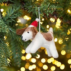 Felt Christmas Fido Dog Hanging - Felted Ornament - Wool Christmas Bauble - Felt Handmade Xmas Décor - Classic Tree Ornament