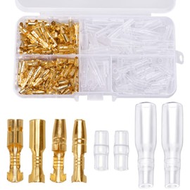 YIXISI 200 Pieces 3.9 mm Round Connector Kit Brass Bullet Male & Female Wire Terminals Plug with Insulation Cover for Motorcycle Car Boats Electrical Instruments, Golden