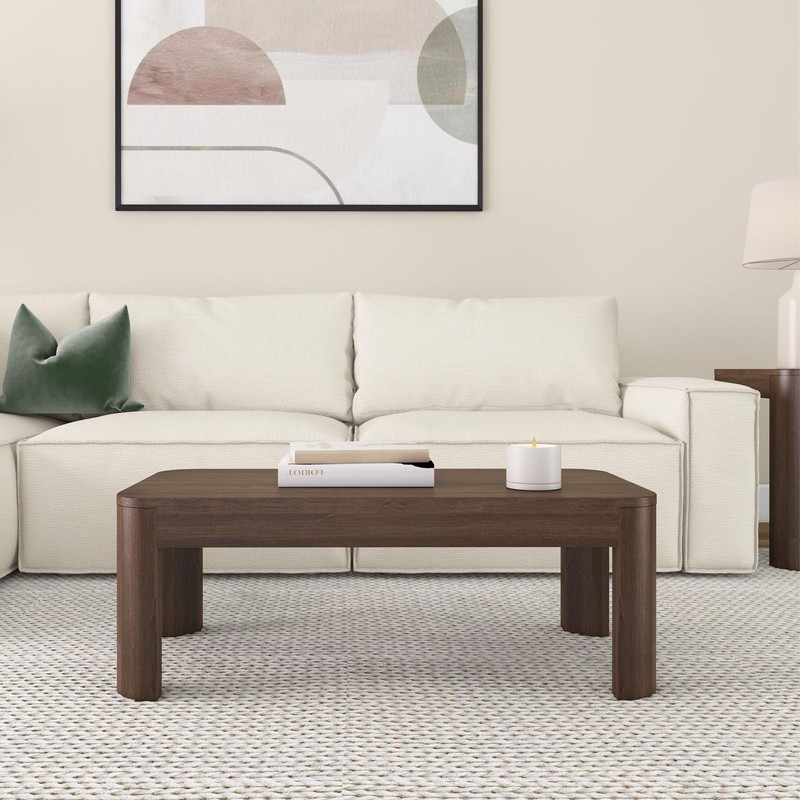 Plank+Beam Small Modern Rounded Coffee Table, 40 Inch, Solid Wood
