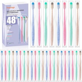 Cepillos de Dientes Desechables 48 Piezas Envueltos Individualmente, Cerdas Suaves, Cepillos de Viaje a Granel para Adultos Niños Huéspedes Hotel Hogar Camping Donación – 4 Colores, Paquete Manual Mini de Valor