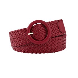 Women's Patent Leather Web Belt Fashion Braided Belt Travel Casual Summer Buckle Cute Fabric Belt, Burgundy, One Size