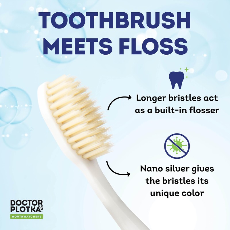 MOUTHWATCHERS Soft Flossing Manual Toothbrush for Adults, Green, Ultra Clean,