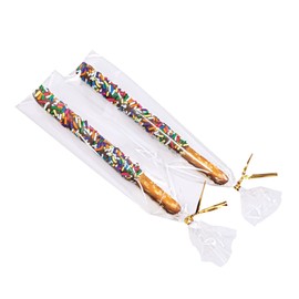 Wowfit 100 CT 2x10 Inch Clear Flat Cellophane Treat Bags with 4” Gold Twist Ties, Cello Packaging for Pretzel Rods, Cookies, Candies and Jewelry Wrappers