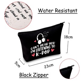 K-pop Music Lover Gift Can't Hear You I'm Listening to K-pop Makeup Bag Album Travel Bag K-pop Merchandise (Listening to Kpop Black)