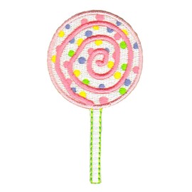 Lolli Rosa Dauerlutscher gestickt Aufnäher zum aufbügeln Bügelbild Aufbügler Bügelflicken Lollipop Lutscher Patch Größe 4,5 x 8,2 cm