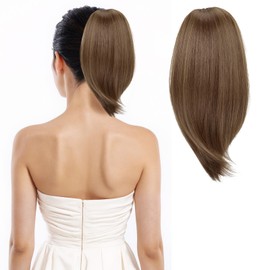 Brown Ponytail Extension, 10" Short Claw Clip in Ponytail Hair Extensions Hair Piece Natural Soft Synthetic Straight Pony Tail Hair Pieces for Women (Ginger Brown)