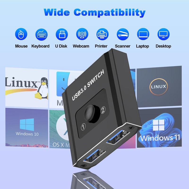 USB Switch, Bi-Directional USB Switch 1 in 2 Out/2 in