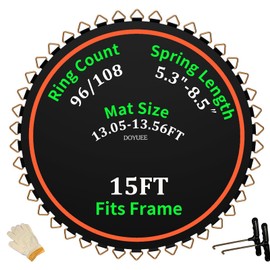 DOYUEE Trampoline Mat Replacement-Fits 15FT Trampoline Frame with 96 Rings Fits 5.3"-5.7" Springs-Trampoline Mat Diameter 13.56ft(162.8in), (Spring and Frame not Included