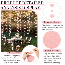 Herdear Pack of 6 Heart Party Garland, Paper Hanging Hearts Decorative Banner, Engagement Banner, Party Hearts Garland for Home Decoration, Streamers Party Decoration, 41.34 Feet (Pink)