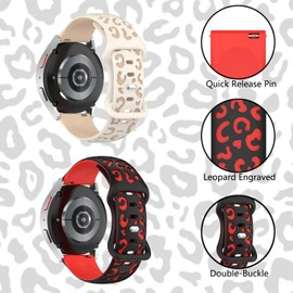 Leopard Bands Compatible with Garmin Forerunner 245/645, Vivoactive 3/5, Venu Sq, Vivomove HR - 20mm Quick Release Silicone Replacement Strap for Women and Men - Sport Style Dual-Tone Watch Band