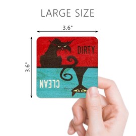 Cat Dishwasher Magnet Clean Dirty Sign - Funny Wooden Strong Magnets for Kitchen - Cute Black Cat Gifts for Cat Lovers