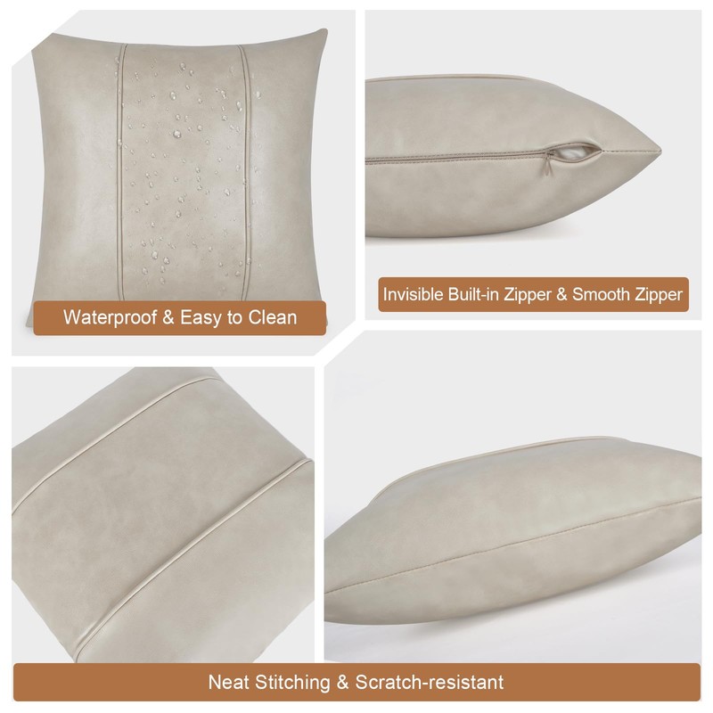 Pessbulmm Faux Leather Decorative Throw Pillow Covers 18x18 Inch Set