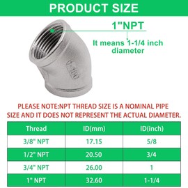 SWZHAI 1PCS 45 Degree Elbow 1" NPT Male x 1" NPT Male Barstock Street Elbow 304 Stainless Steel Pipe Fittings Male Threaded Coupler