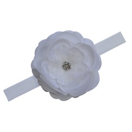 Funny Girl Designs Baby Girls Emma Silk Flower Elastic Headband (0-12 Months, White)