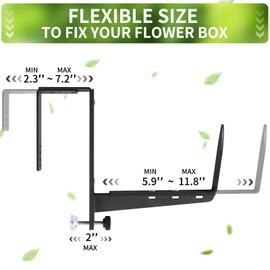 Window Box Brackets, Adjustable Planter Box Brackets, Heavy Duty Iron Flower Box Bracket for Deck Railing with Upgraded Bottom Support - Ideal for Balconies, Fences, and Gardens (6 Pack)