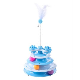 LimCryspp Cat Toy Scroll Wheel, Cat Interactive Toy, Cat Toy Ball with 3 Colored Balls, Circular Track Cat Feather Stick, Used for Cat Transfer/Chasing/Exercise(Blue)