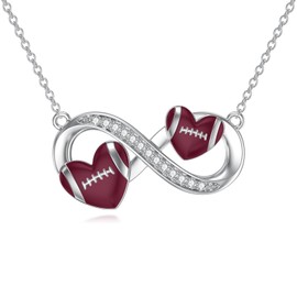 WINNICACA Sports Necklace 925 Sterling Silver Jewelry Tennis, Baseball, Volleyball, Soccer, Basketball, Football, Softball, Hockey Pendant Necklace for Women Men Player Fan Gifts (06-Football)