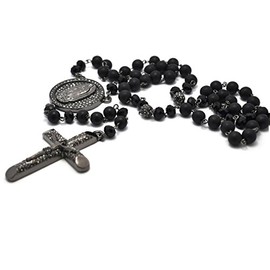 iJewelry2 Black Rosary 8mm Beads Crystal Pave Cross Hip Hop Chain Men Necklace 37"