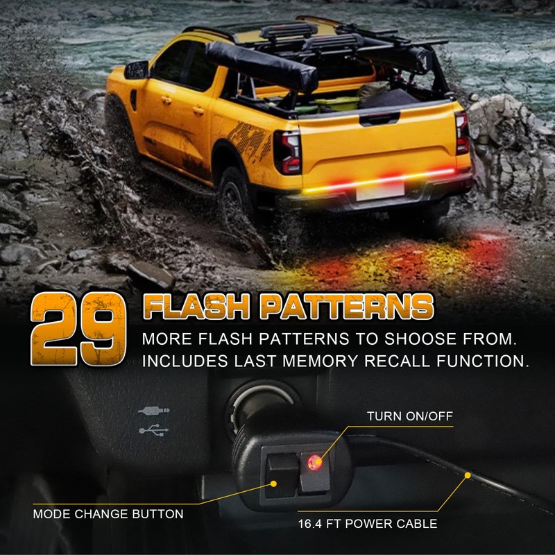 XRIDONSEN 48 inch Truck Amber Red Tailgate Strobe Lights Strip