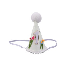 BOXOB Wildflower 1st Birthday Hat, Cute Wildflower Hat and Decor for Girls Our Little Flower 1st Birthday Crown with Pompom & Elastic Tape for Baby Shower Photo Props Decoration