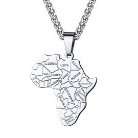 Africa Continent Necklace Stainless Steel Chain Friendship World Map Necklace for Women Men Xmas Gifts