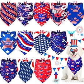 12 Pieces American Flag Dog Bandanas Patriotic Dog Bandanas Triangle Pet Bib 4th of July Independence Day Dog Scarf Adjustable Pet Bandana Accessories for Dogs Cats Pets